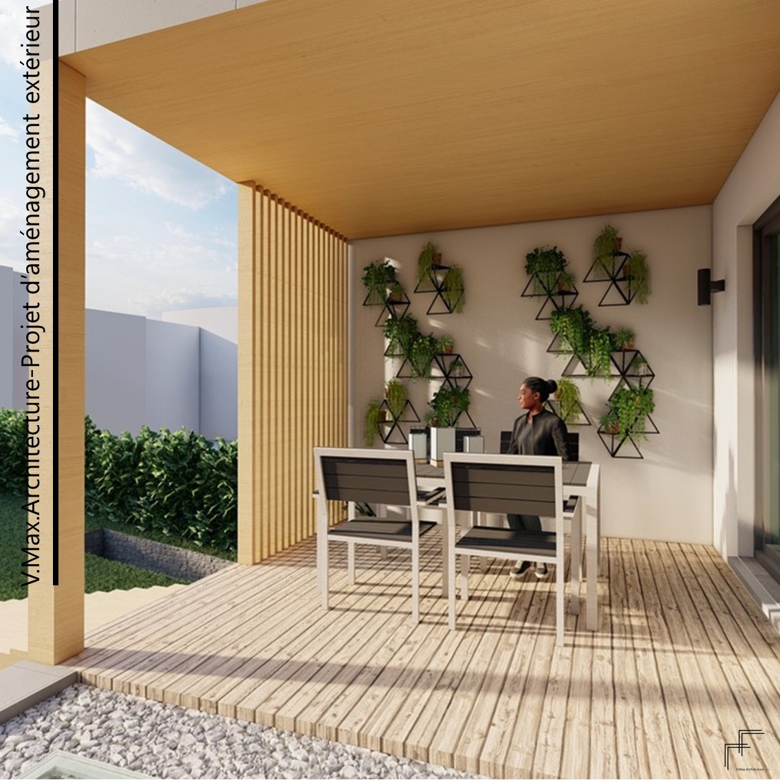 Verviers — Aménagement extérieur avec pergola bois et terrasse bois