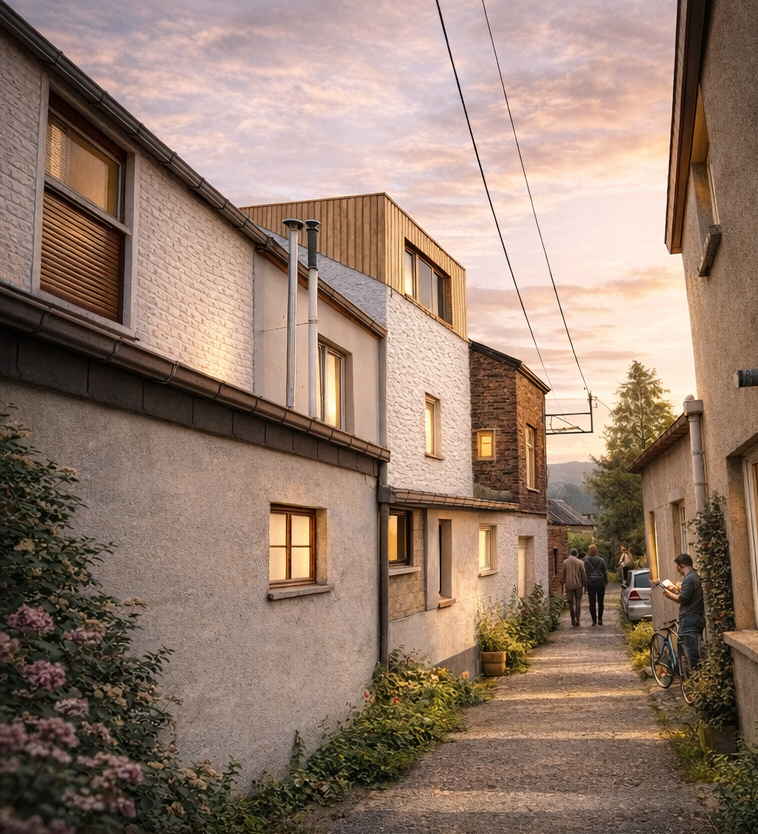 Seraing – Surélévation avec bardage bois pré-grisé