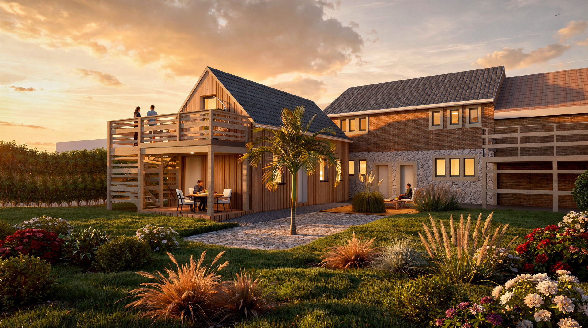 Terrasse contemporaine avec jardin – aménagement extérieur moderne