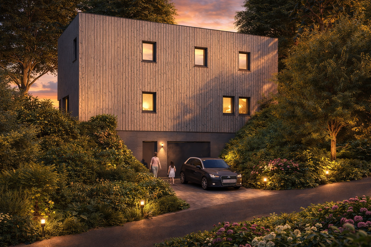 Maison contemporaine en bois sur terrain en pente – Herstal